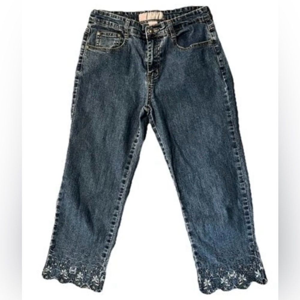 COS Jeans Women's Size 4 Medium Wash Mid-Rise Denim Capri Scalloped Hem